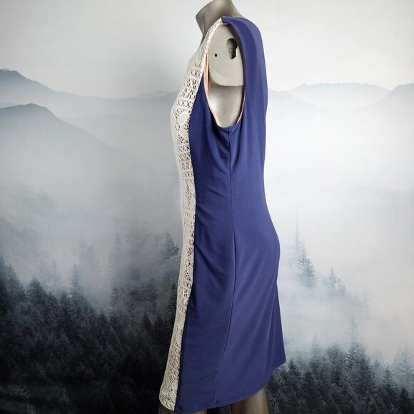 Anne Klein Sleeveless Lace Blue and White Sheath Dress | Women's 14 - Picture 4 of 15